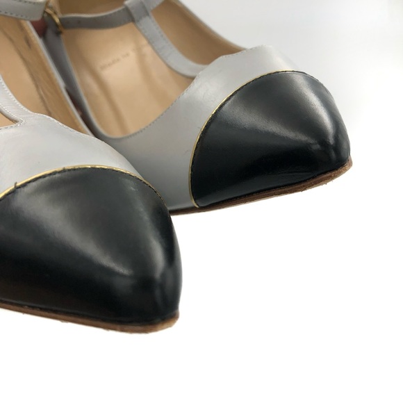 J. Crew Made in Italy Everly Cap Toe T-Strap Stiletto High Heels Gray Black 7 - Picture 4 of 9